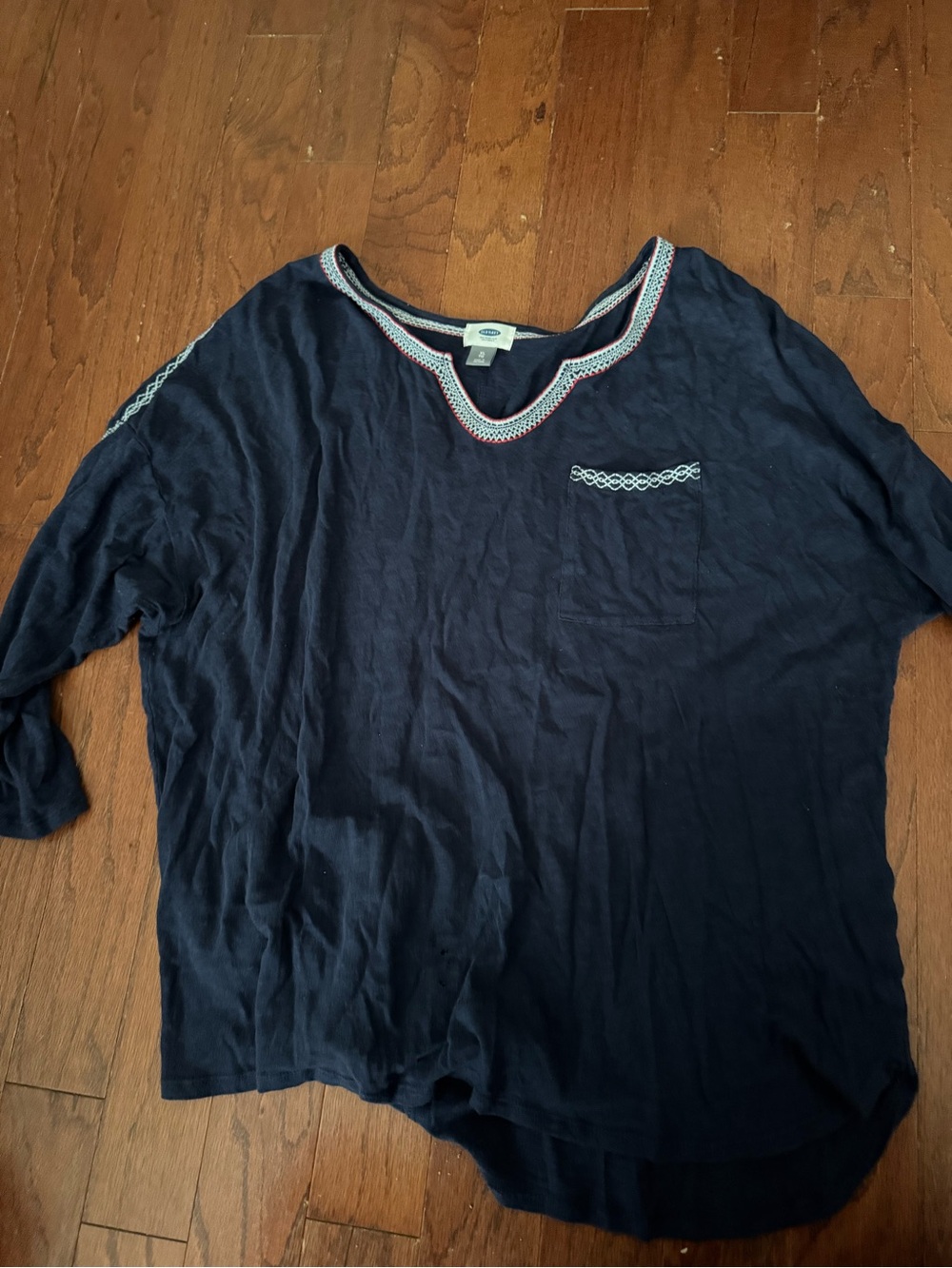 Old Navy Navy Blue Embroidered V-Neck Women's Top